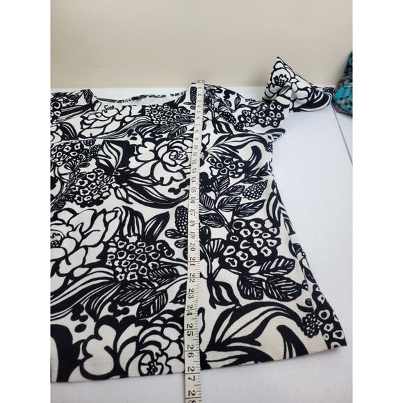 Talbots Black White Floral Boat Neck Textured Bold 3/4 Sleeves Top Women's Sz 2X - Picture 3 of 9